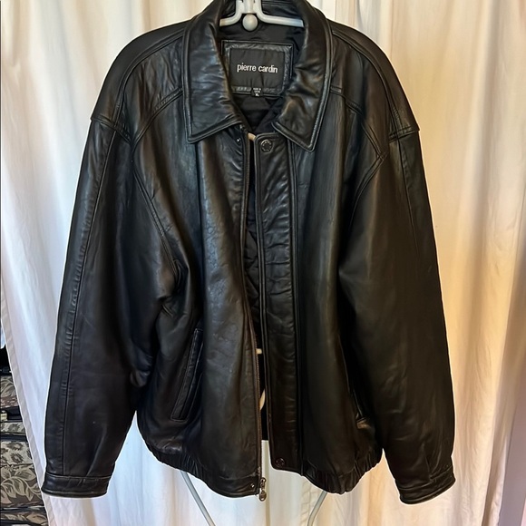 Pierre Cardin Black Leather Bomber Jacket XL - Picture 1 of 11